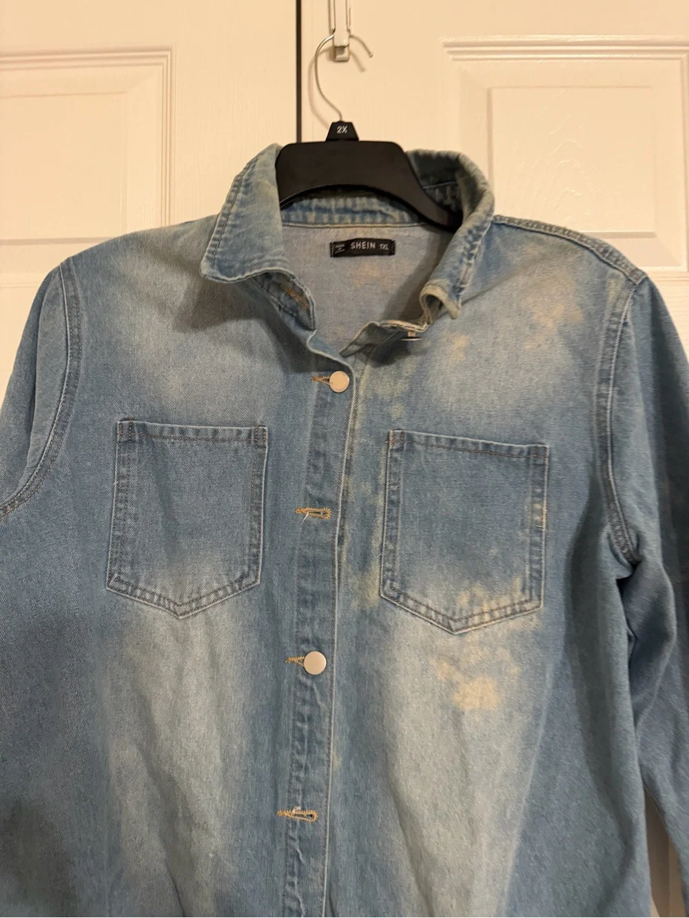 Denim Button-Front Girls' Long Shirt Jacket - Light Blue